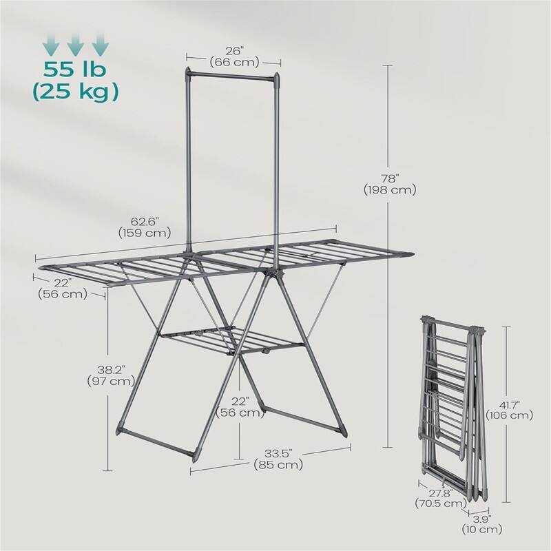 Clothes Drying Rack, Foldable 2-Level Laundry Drying Rack - 26"D x 62.6"W x 78"H