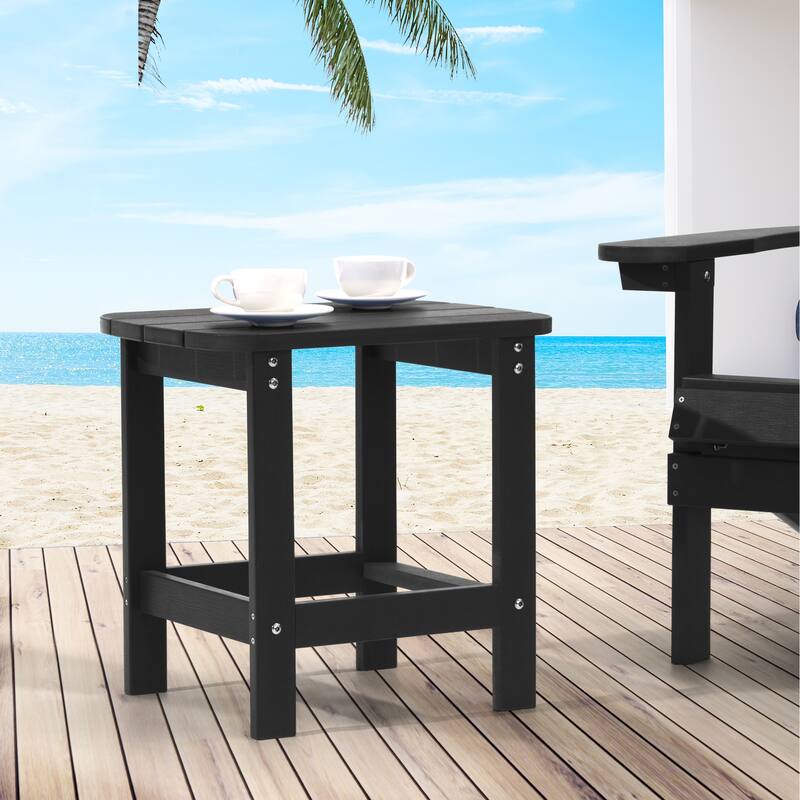 LIVOOSUN Patio Adirondack Plastic Wood Outdoor Side Table for Deck - NightBlack