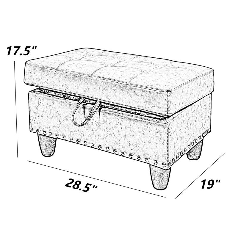 KISRAIS 28.5" Wide Upholstered Nailhead Trim Storage Ottoman