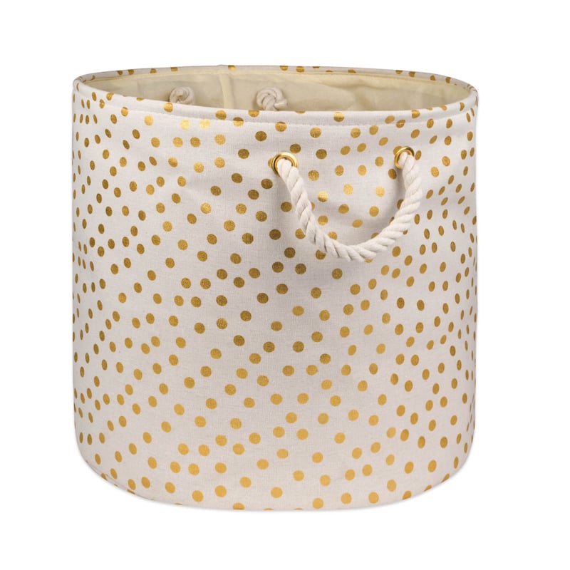 16" Cream White and Gold Polka Dots Round Large Bin