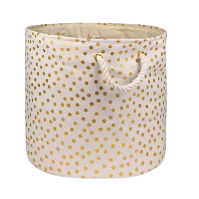 16" Cream White and Gold Polka Dots Round Large Bin