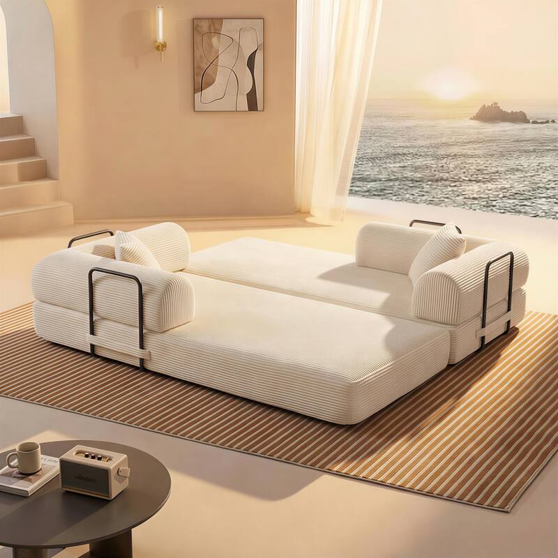 Convertible Sofa Bed, 3 in 1 Folding Loveseat Couch Bed Foldable Boneless Couch Floor Sleeper, Corduroy Pull Out Sofa Bed