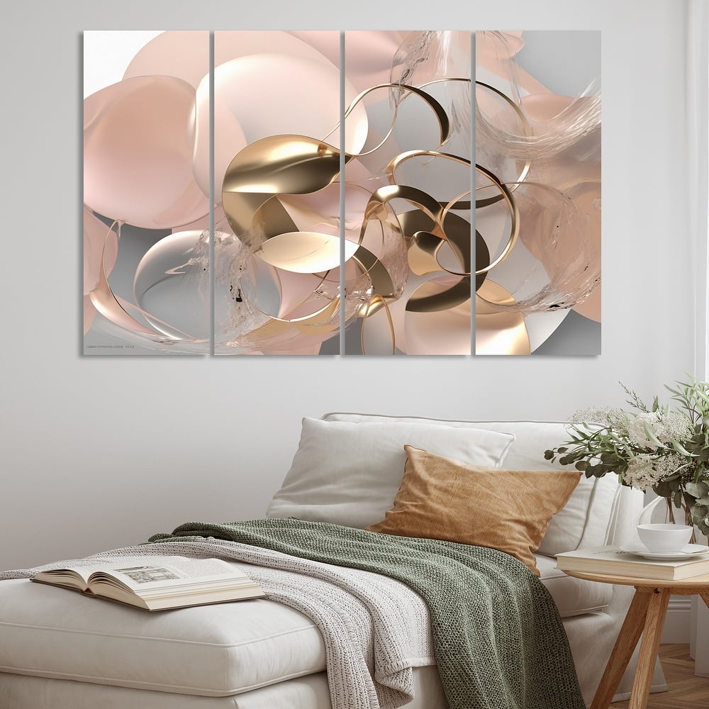Designart "Liquid Art Gold And Pink Effervescence" Abstract Multipanel Wall Art Living Room set