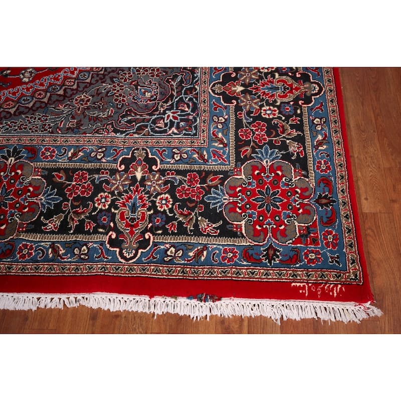 Traditional Red Floral Kashan Turkish Rug Machine-Made Carpet - 9'7" x 12'9"