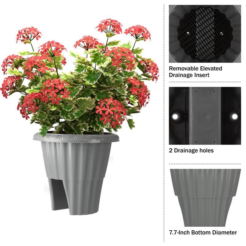 Pure Garden 13.5-n Round Railing Planter - 2.64-Gal Outdoor Flower Pot
