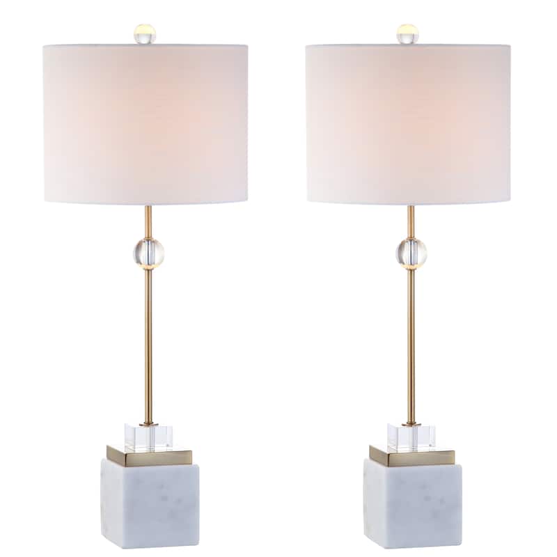 Jeffrey 30" Marble/Crystal LED Table Lamp, Brass (Set of 2) by JONATHAN Y
