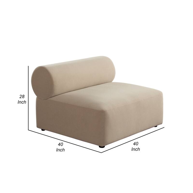 Zey Modular Armless Chair with Low Back, Light Camel Brown Velvet