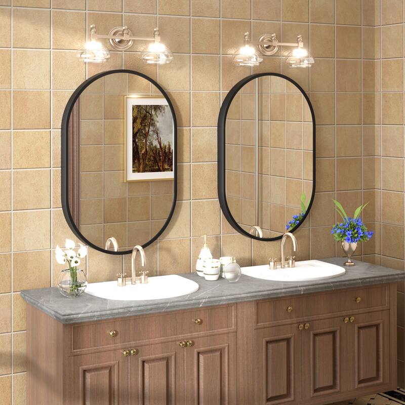 KIOTEE Oval Black Aluminum Alloy Framed French Cleat Mounted Wall Decor Bathroom Vanity Mirror with 5-Year Warranty