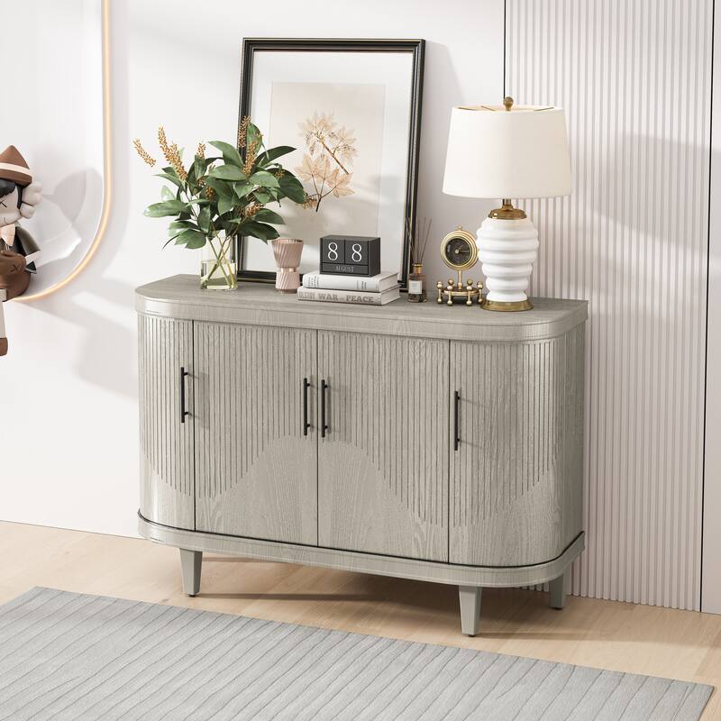 Modern Storage Wooden Cabinet with 4 Doors and Adjustable Interior Shelves for Living Room, Kitchen, Bedroom