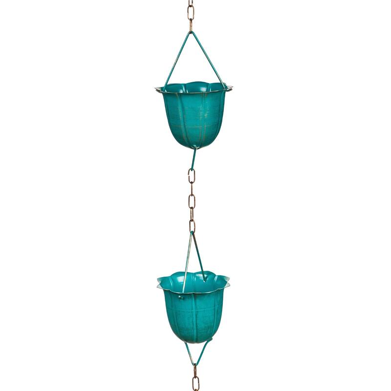72 in. Blue Flower Cup Iron Rain Chain