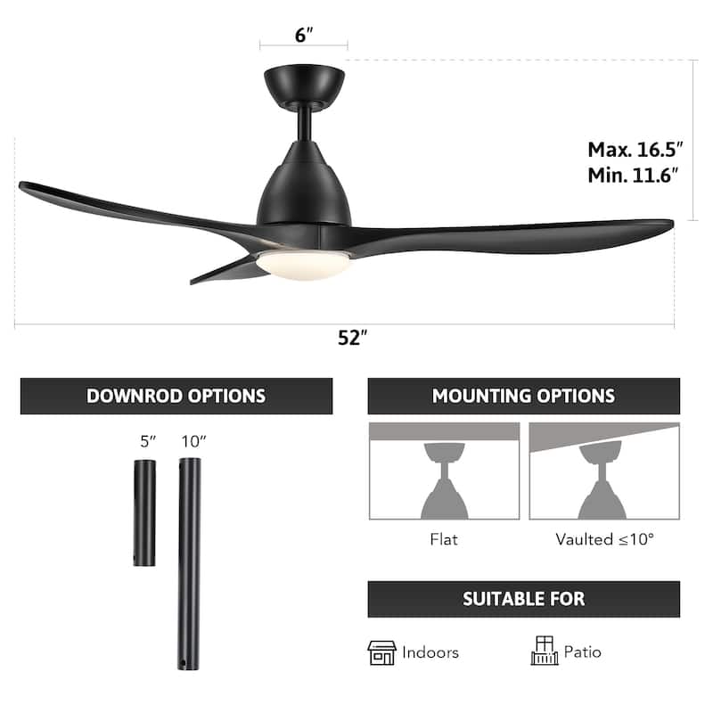 CO-Z Mid-century Modern 3 - Blade Smart LED Ceiling Fan with Dimmable Light and Remote
