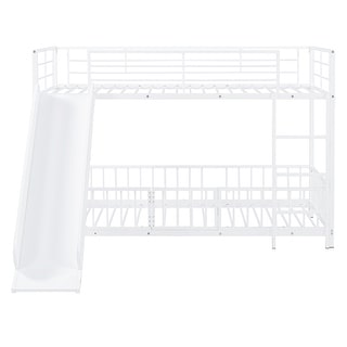 Unique Design Twin over Twin Size Metal Bunk Bed with Slide and Guardrails