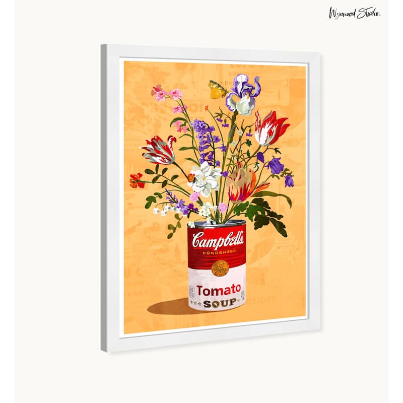Wynwood Studio Floral Soup Can Framed Trendy Retro Kitchen And Living Room Art Prints