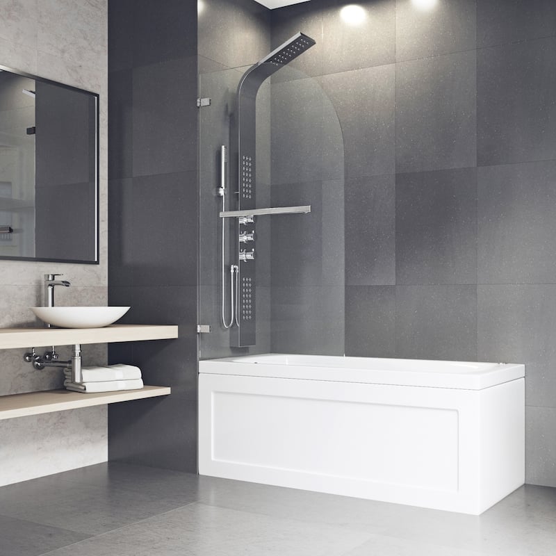 VIGO Orion 34" W x 58" H Frameless Hinged Tub Door in Chrome