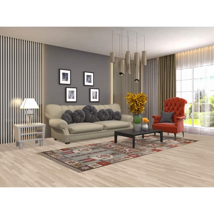 Hand Knotted Oriental 100% Wool Carpet Traditional Tribal Greys & Charcoal Heriz (serapi) Runner Rug - 9' 9'' X 3' 10''