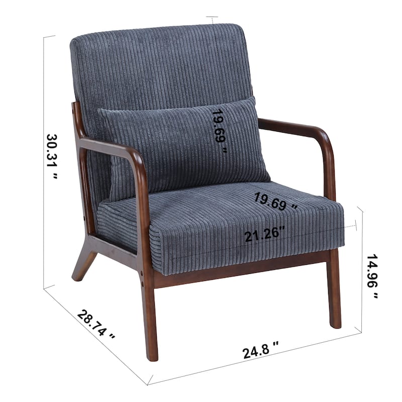 Mid-Century Modern Accent Chair – Upholstered Armchair with Pillow & Solid Wood Frame, Perfect for Living Room, Bedroom.