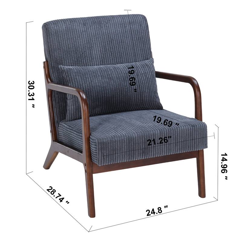 Polyester Mid-Century Armchair with Pillow & Ergonomic Support