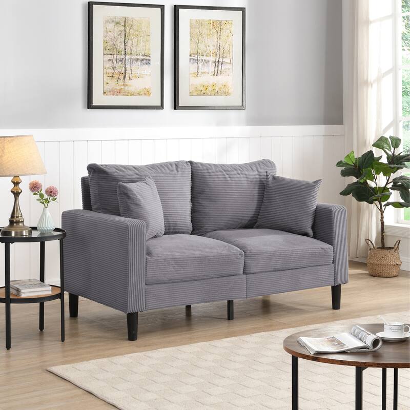 57" High Resilience 2-Seat Light Gray Corduroy Loveseat Sofa for Small Spaces - Multi-Color