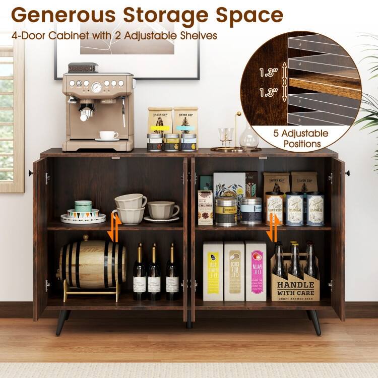 Buffet Sideboard with Adjustable Shelves 4 Doors and Modern Design - 50" x 15" x 31.5"