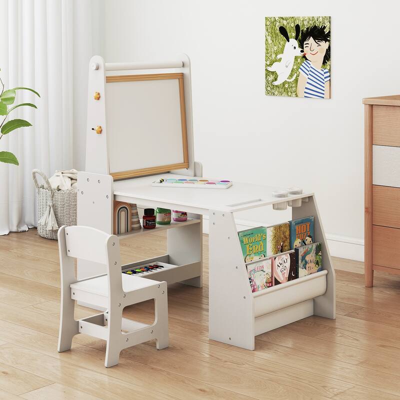 Kids Art Table and Chair Set with Easel and Chair for Drawing Reading