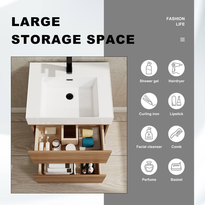 BNK 24/30 inch Freestanding Single Sink Bathroom Vanity with 2 Soft Close Drawers