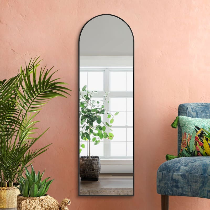 Modern Arched Dressing Mirror Full-length Floor Mirror with Standing - 51"X16" - Black