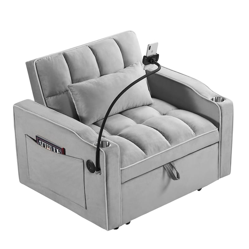 Velvet Single Convertible Sofa Bed with USB Charging Port