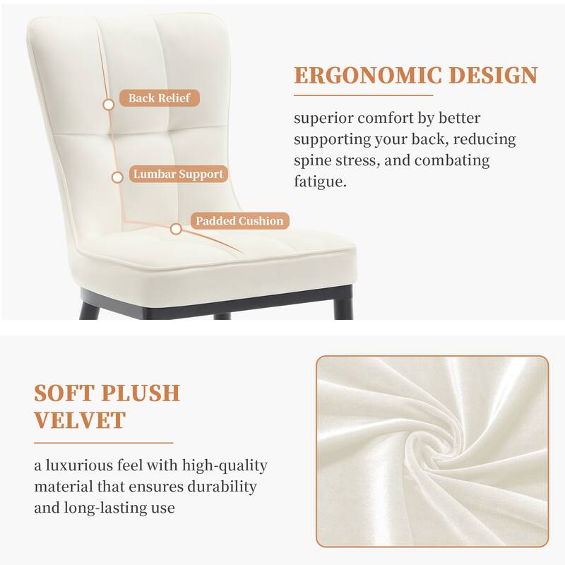 Velvet Upholstered Dining Chairs with Metal Legs, Set of 2/4 - 35.8"H x 18.9"W x 23.2"D