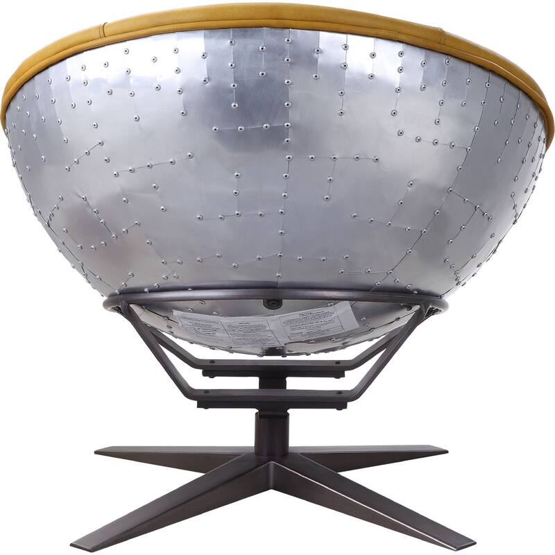 Top Grain Leather Accent Chair in Turmeric and Aluminum