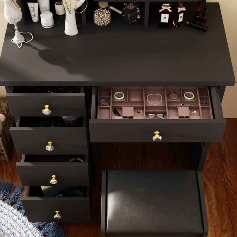 Makeup Vanity Table Set With Mirror Mirror Desk & Drawer(PINK/BLACK)