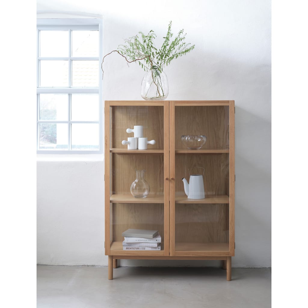 Rye Studio Modern Glass Panel Cabinet, Natural Oak