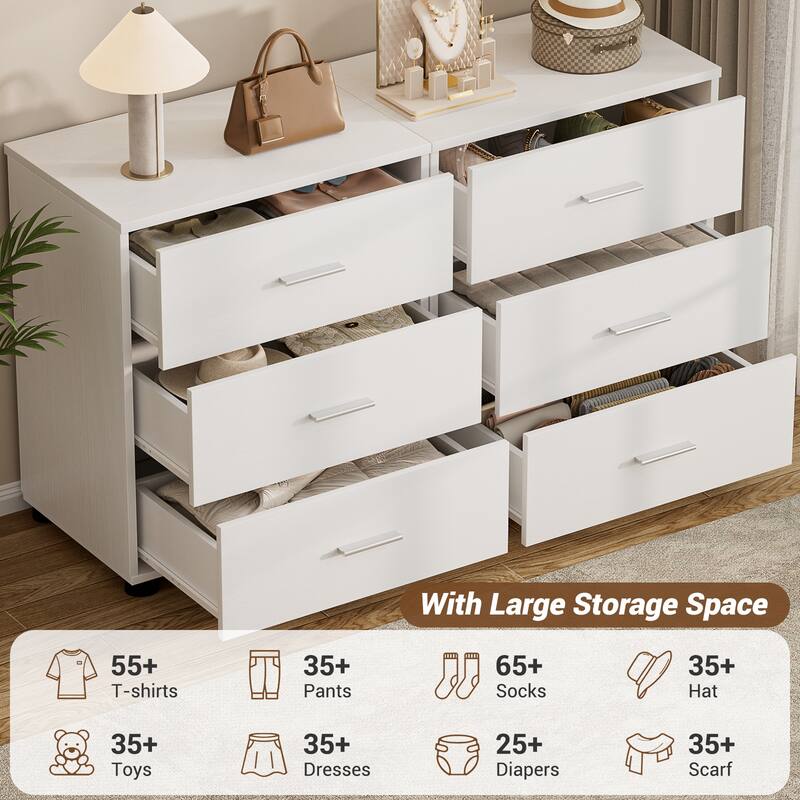 2-Pack Dressers with 6 Storage Drawers, Closet Organizers for Bedroom and Walk-in Closet