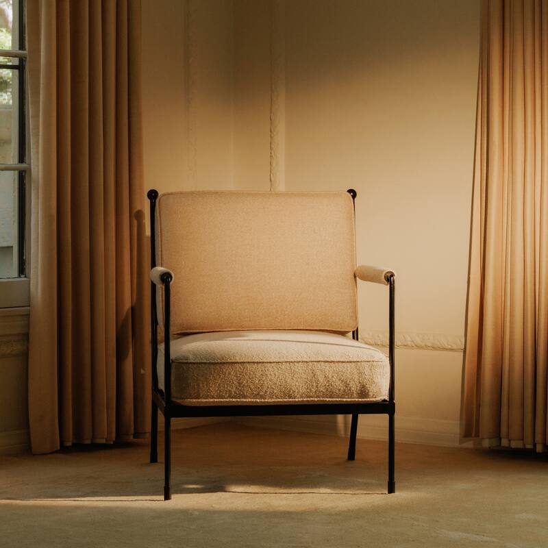 NADAAL STUDIOS Auronel Occasional Chair, Hammered Iron Frame, Terracotta Recycled Blend Upholstery