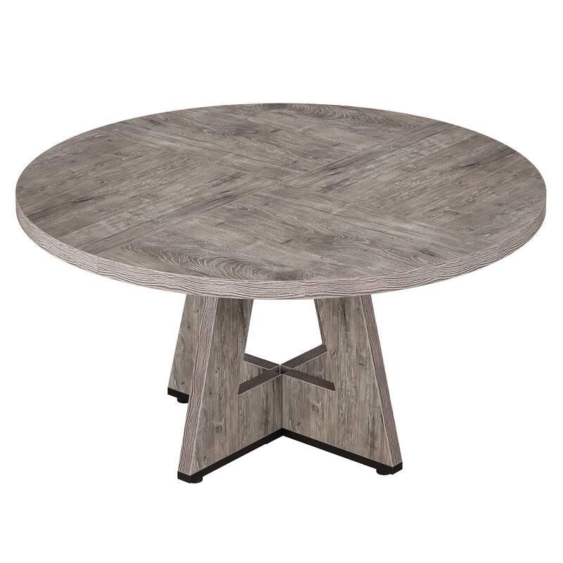 47" Round Farmhouse Dining Table -Wood Kitchen Table for 4, Cross Base Wooden Dinner Table for Dining Room, Breakfast Nook