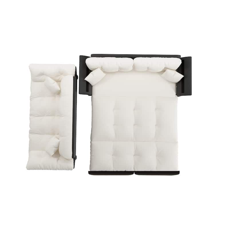 Queen Pull Out Sofa Bed, 3-in-1 Convertible Sleeper Tufted Sofa with 2 Soft Pillows, Velvet Loveseat Bed