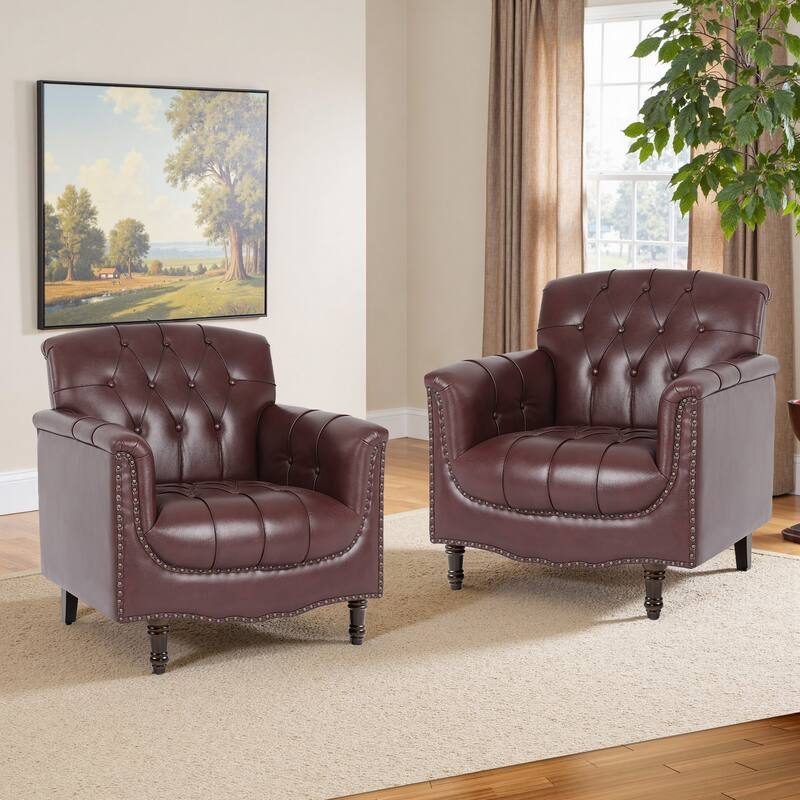 31" W Tufted Vegan Leather Accent Chairs for Living Room Set of 2