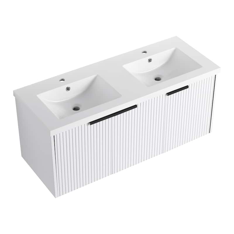 Wall Mounted Bathroom Vanity with Resin Double Sink