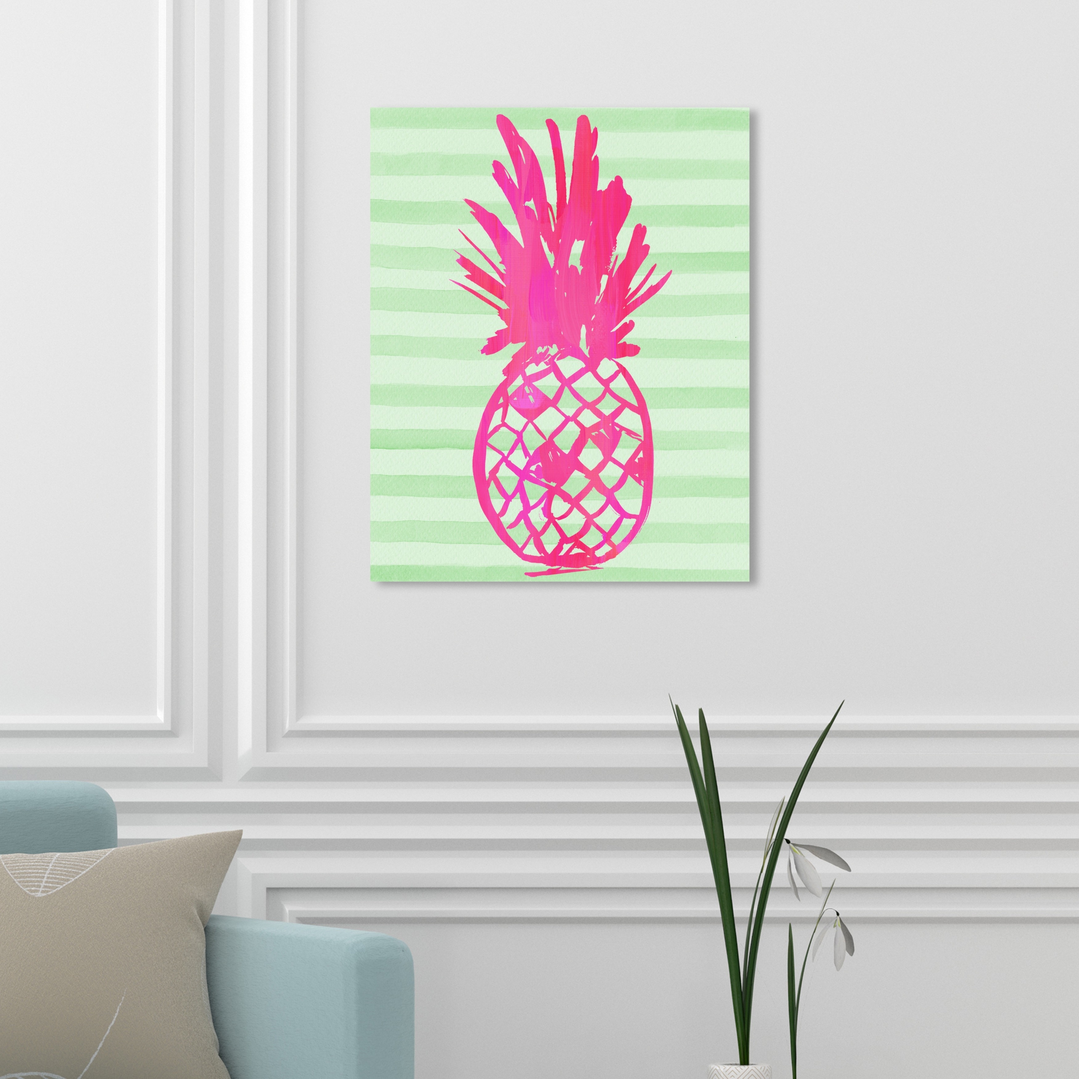Oliver Gal 'Pink Pinapple' Food and Cuisine Wall Art Canvas Print - Pink, Green -  16557_16x20_CANV_XHD