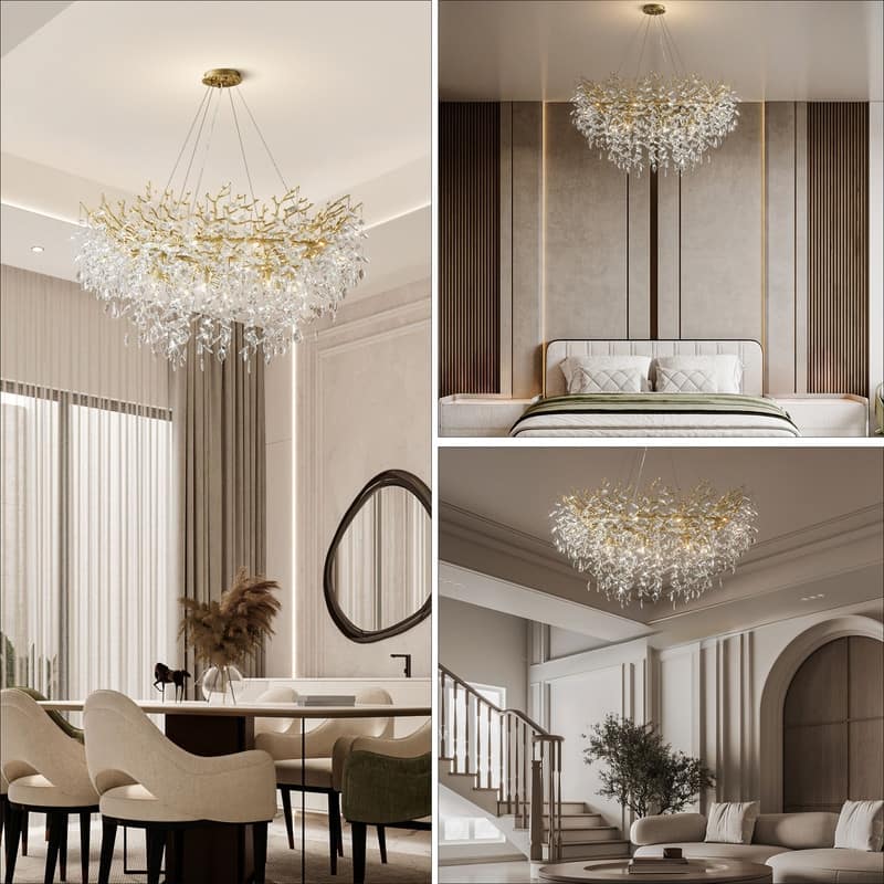 Modern Round Branch Crystal Chandelier, 600-1200mm Diameter, Marquise Cut Crystal Pendant Light