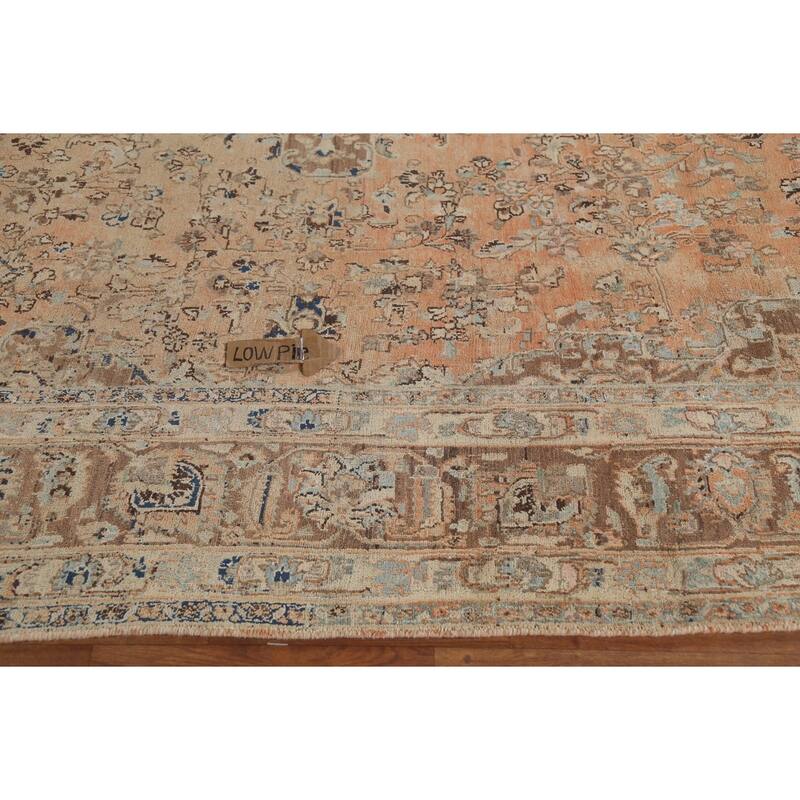 Orange Traditional Mashad Persian Vintage Rug Hand-Knotted Wool Carpet - 9'7"x 13'4"