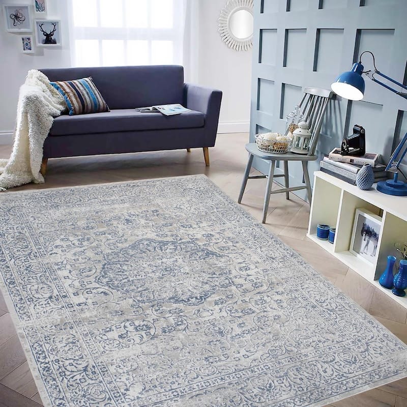 Vintage Blossom Cream Blue Rug