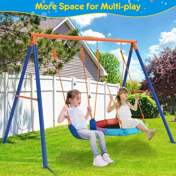5-in-1 Metal Swing Set For Backyard - Heavy Duty Outdoor Playset With Slide, Glider & Swings