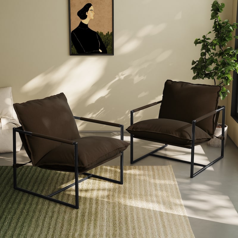 Modern Metal Frame Upholstered Sling Accent Armchair Set of 2