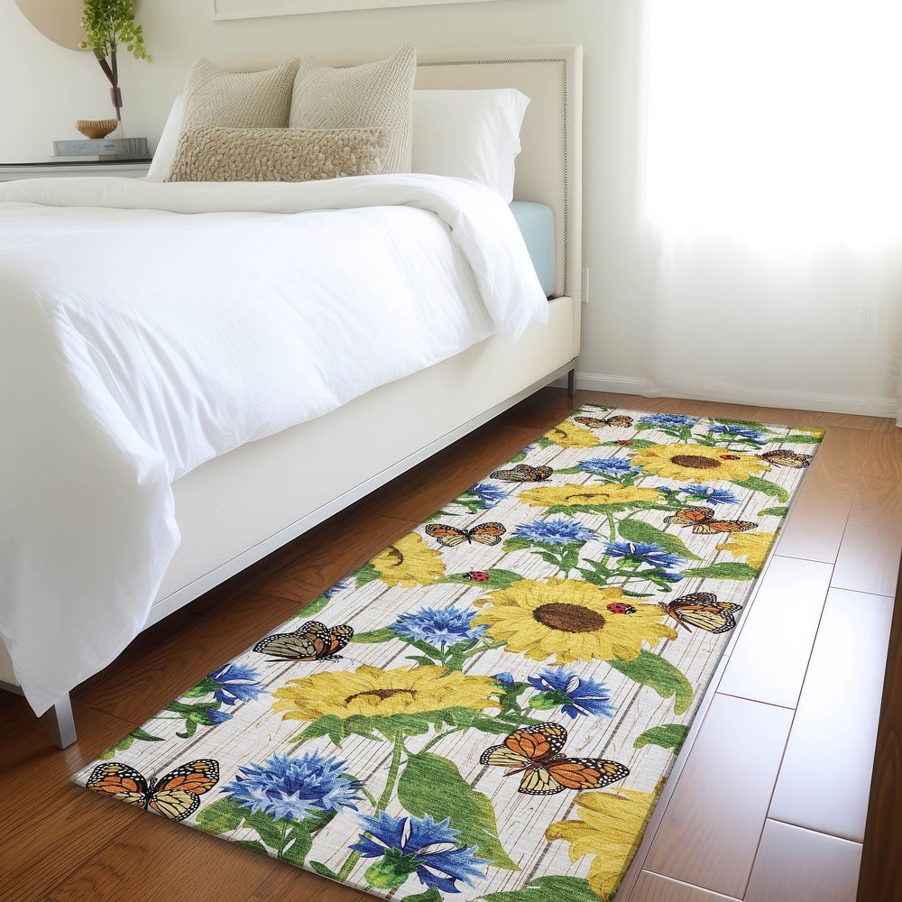 Premium Washable Super Soft Sunflower Butterfly Garden Mayfield Rug