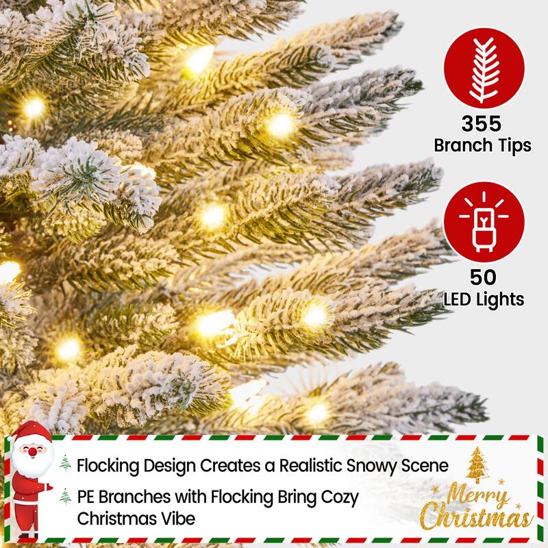 Yaheetech 2ft/3ft Pre-lit Mini Flocked Tabletop Christmas Tree with Warm White LED Lights