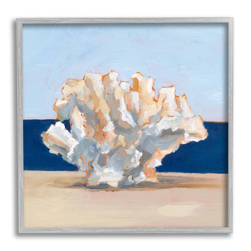 Stupell Coral Still Life Painting Framed Giclee Art Design by Ethan Harper - 17 x 17 - Grey