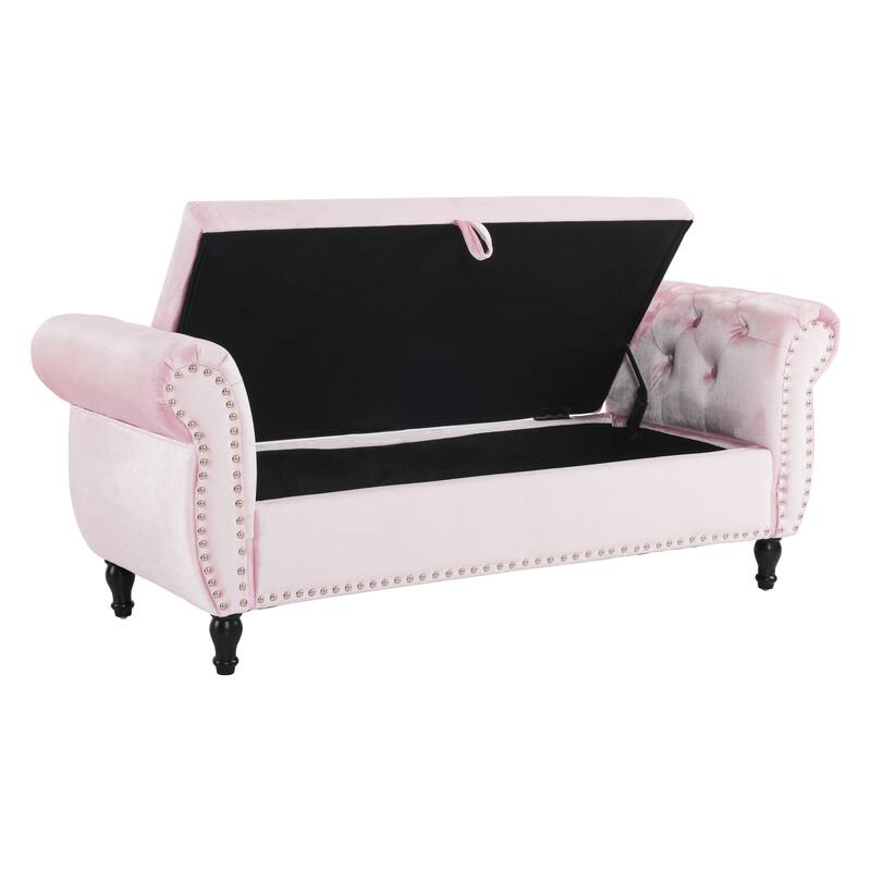 Velvet Storage Ottoman Bench with Pillow Multifunctional Rectangular Design