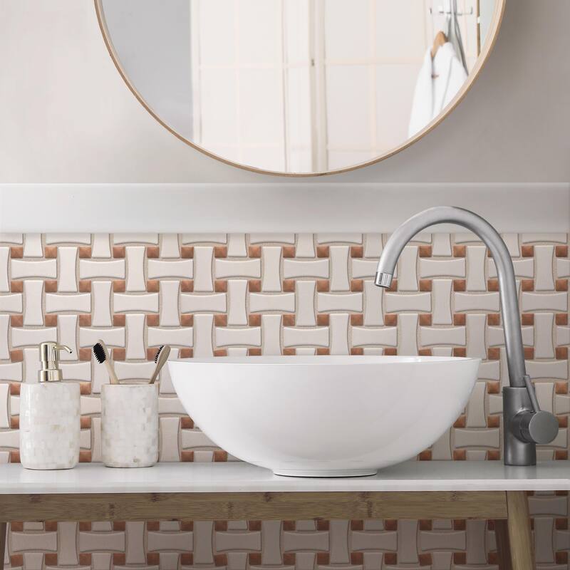 Merola Tile Sentier des Cotto Dot with White Dog Bone Bsktwv 10" x 10" Porcelain Mosaic Floor and Wall Tile - Case (10 Tiles)