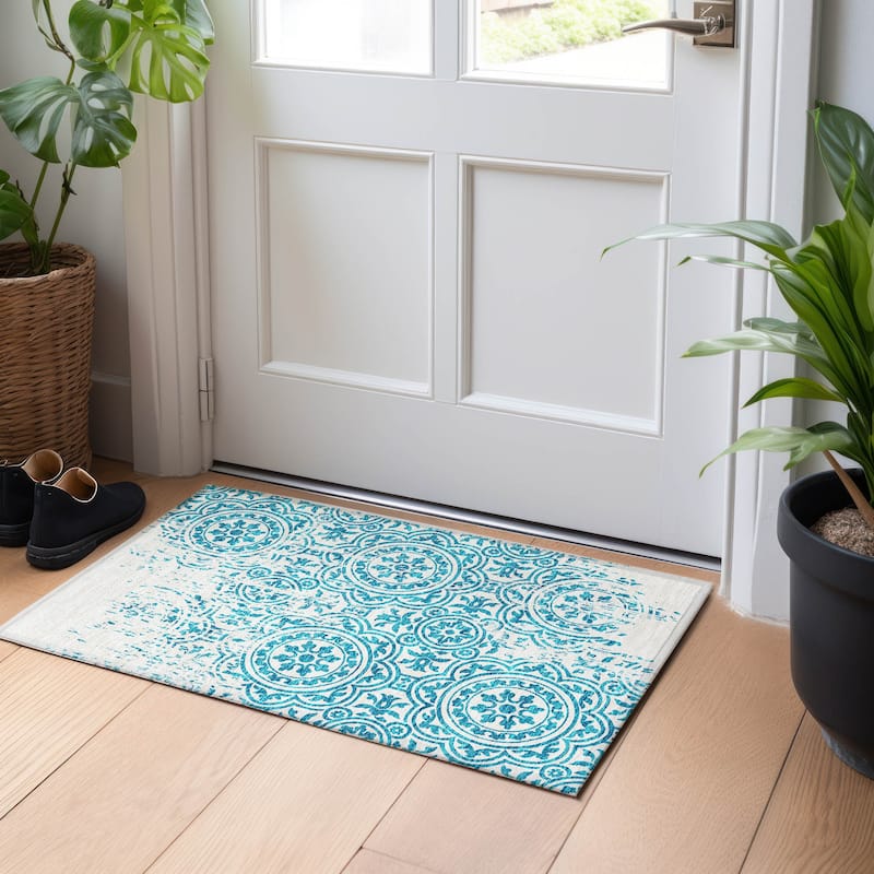 Premium Washable Super Soft Vanishing Medallion Mayfield Rug - Teal - 1' 8" x 2' 6"