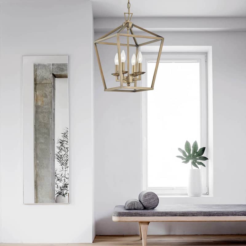 4-Light Metal Open Cage Lantern Chandelier - 12"x12"x18"